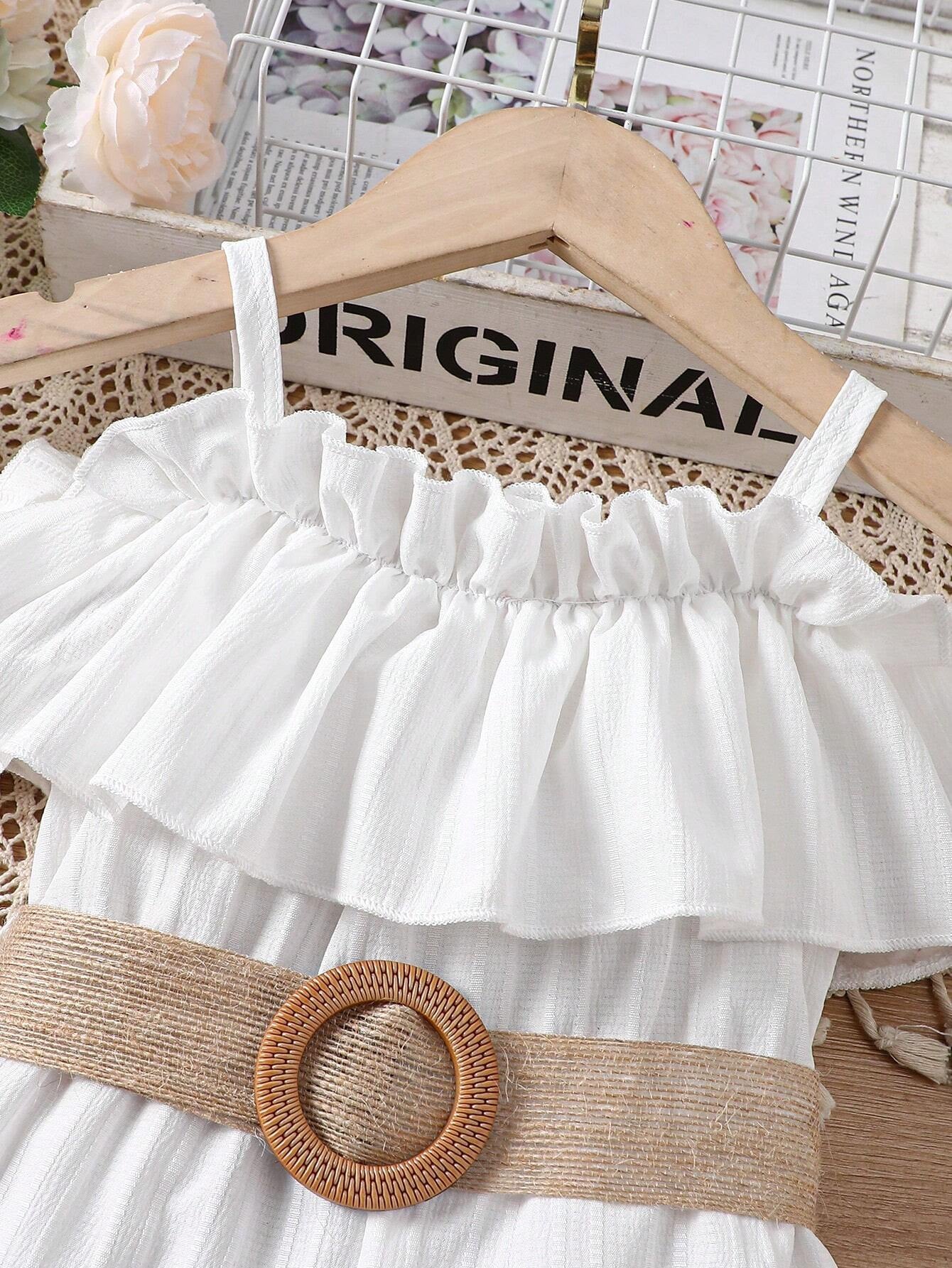 Young Girl Off-Shoulder Jumpsuit with Ruffle Trim