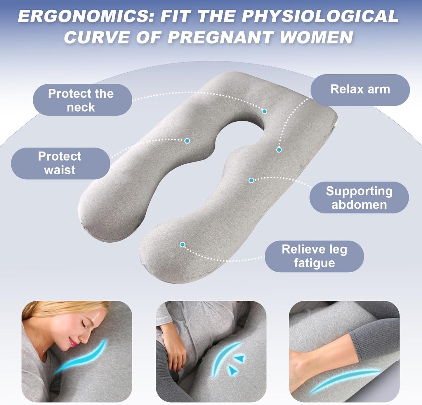 Almohada Embarazada - Almohada De Embarazo - Almohada De Cuerpo Completo En Forma De U - Almohada De Maternidad Con Funda De Almohada De Punto Extraíble Y Lavable - 145X70 Cm - Gris