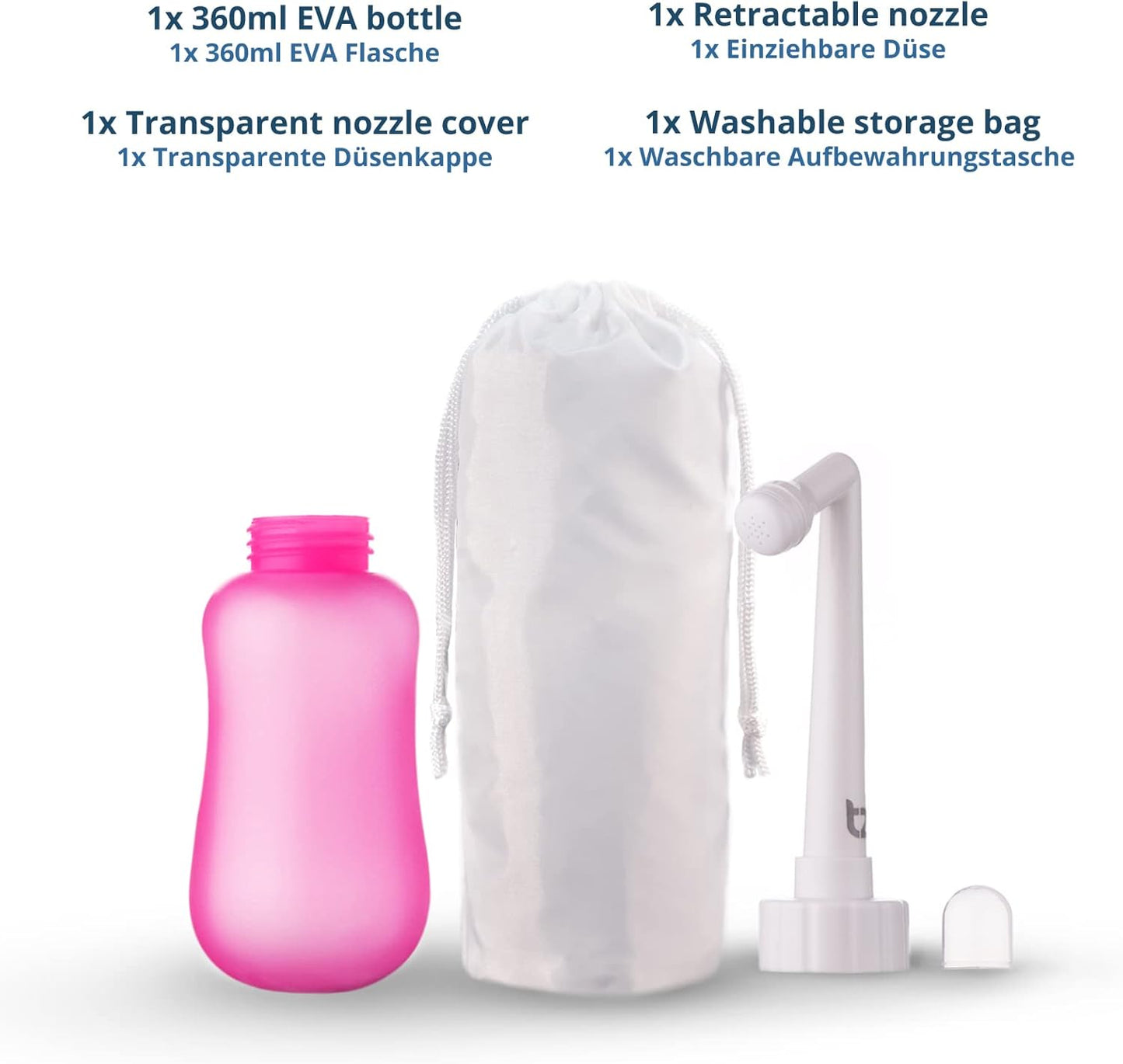 Botella Peri Bidé Portatil Para Cuidado Posparto, Alivio Del Dolor Perineal - Exprimible 360Ml Con Boquilla 60° - Bolsa De Almacenamiento Lavable Y De Maternidad Para Hospital, Regalo Futura Mama