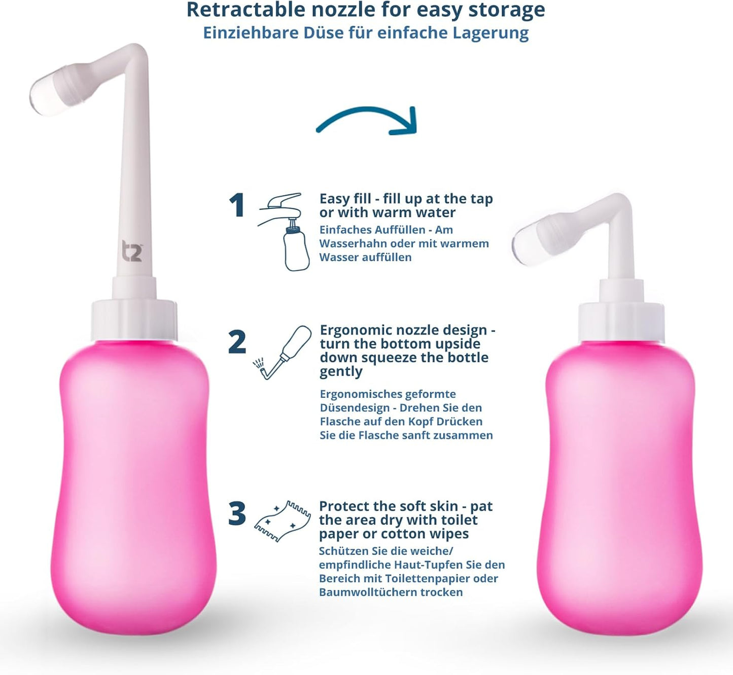 Botella Peri Bidé Portatil Para Cuidado Posparto, Alivio Del Dolor Perineal - Exprimible 360Ml Con Boquilla 60° - Bolsa De Almacenamiento Lavable Y De Maternidad Para Hospital, Regalo Futura Mama