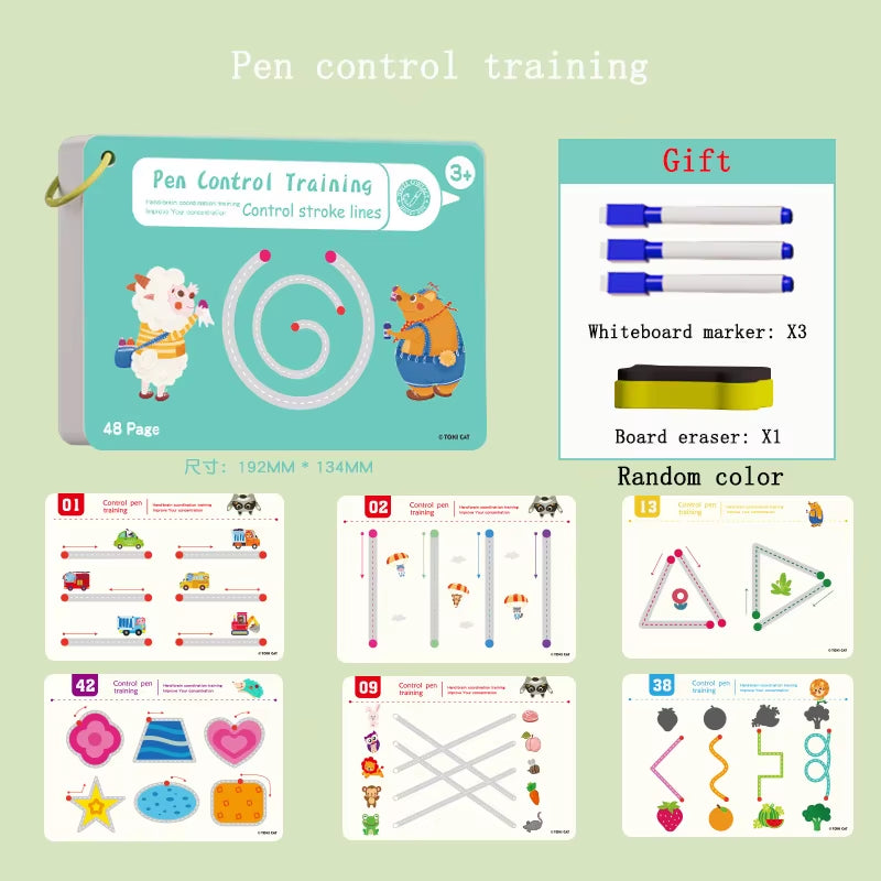 Tracing Workbook Montessori Books 48 Page Pen Control Training Early Childhood Exercise Book Reusable Calligraphy Copybook