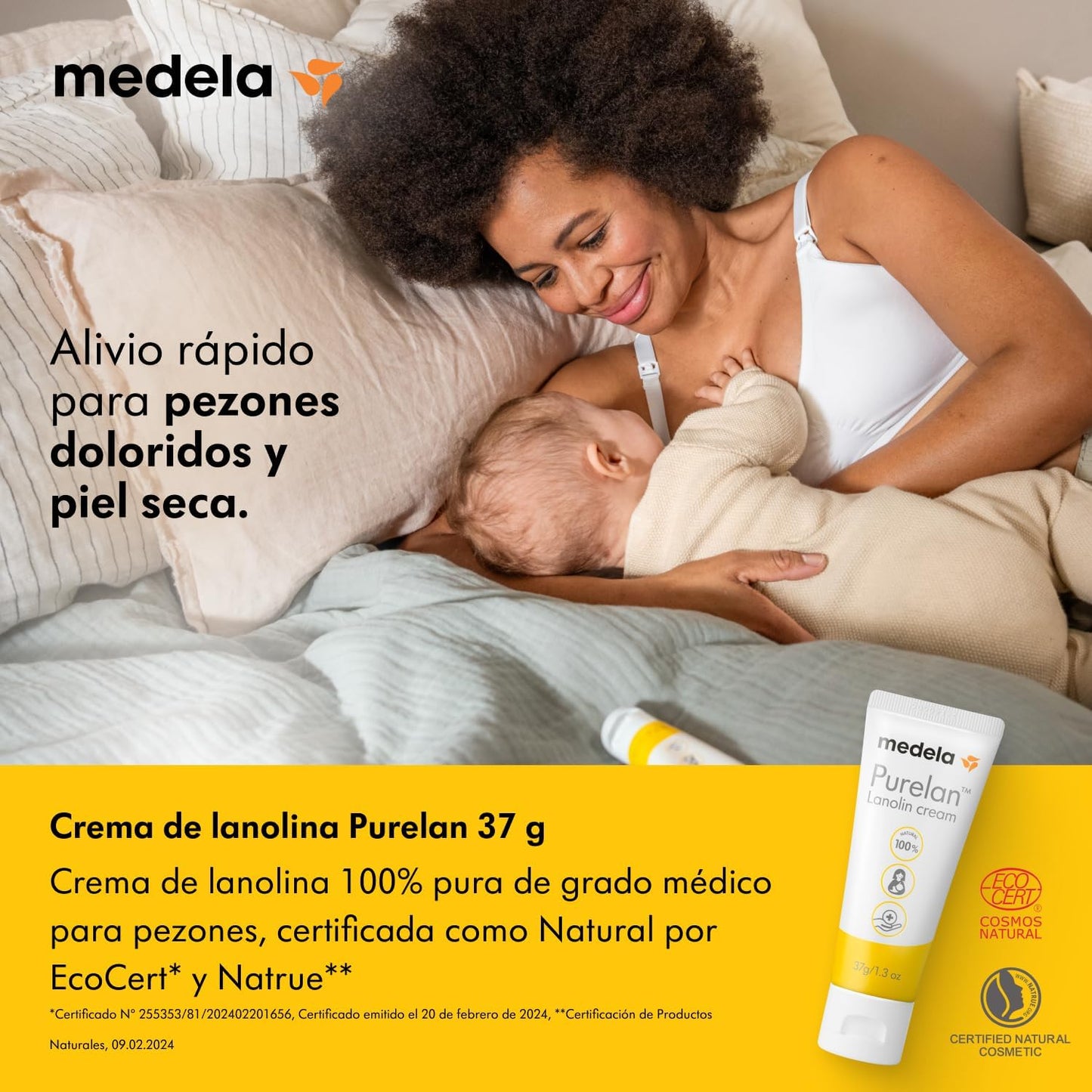 Medela Crema De Lanolina Purelan Para Pezones, Alivio Para Pezones Doloridos Y Piel Seca, a Base De Ingredientes Naturales, Hipoalergénica Y Probada Dermatológicamente, Sin Fragancia, 37 G