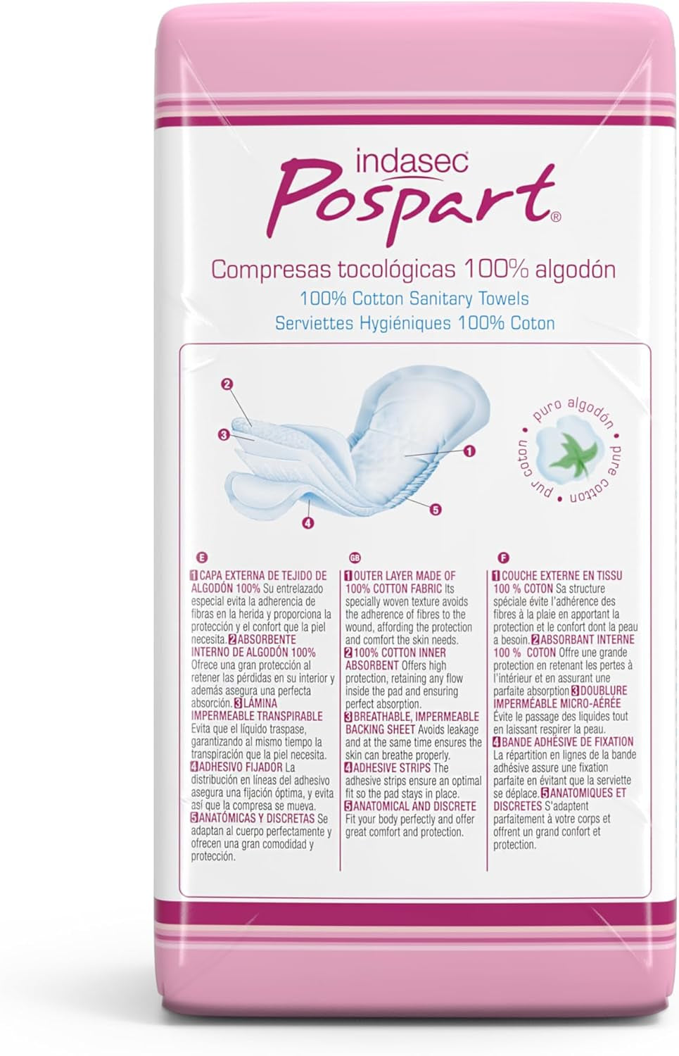 Pospart Compresas Tocológicas Algodón - 12 Unidades