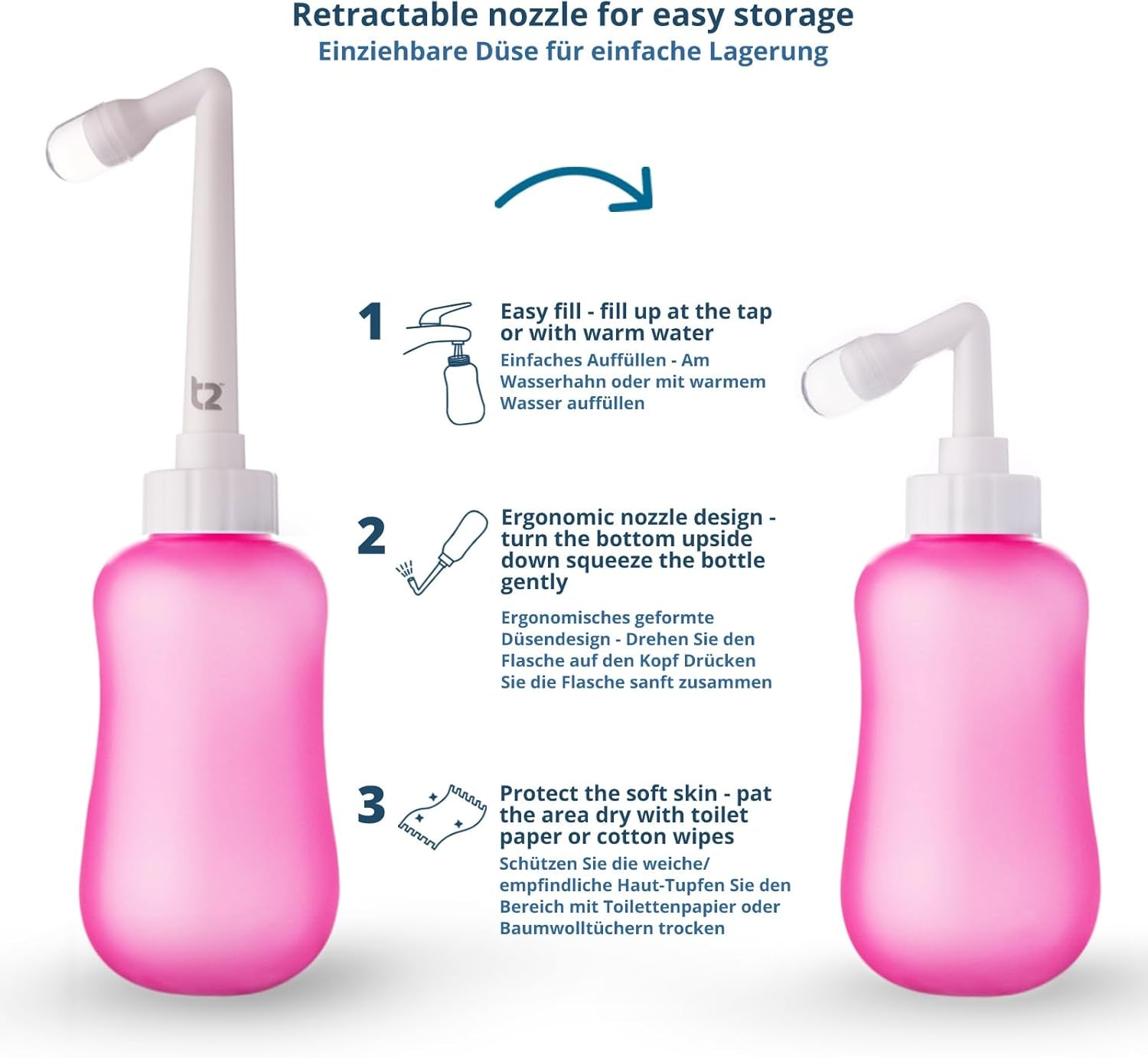 Botella Peri Bidé Portatil Para Cuidado Posparto, Alivio Del Dolor Perineal - Exprimible 360Ml Con Boquilla 60° - Bolsa De Almacenamiento Lavable Y De Maternidad Para Hospital, Regalo Futura Mama