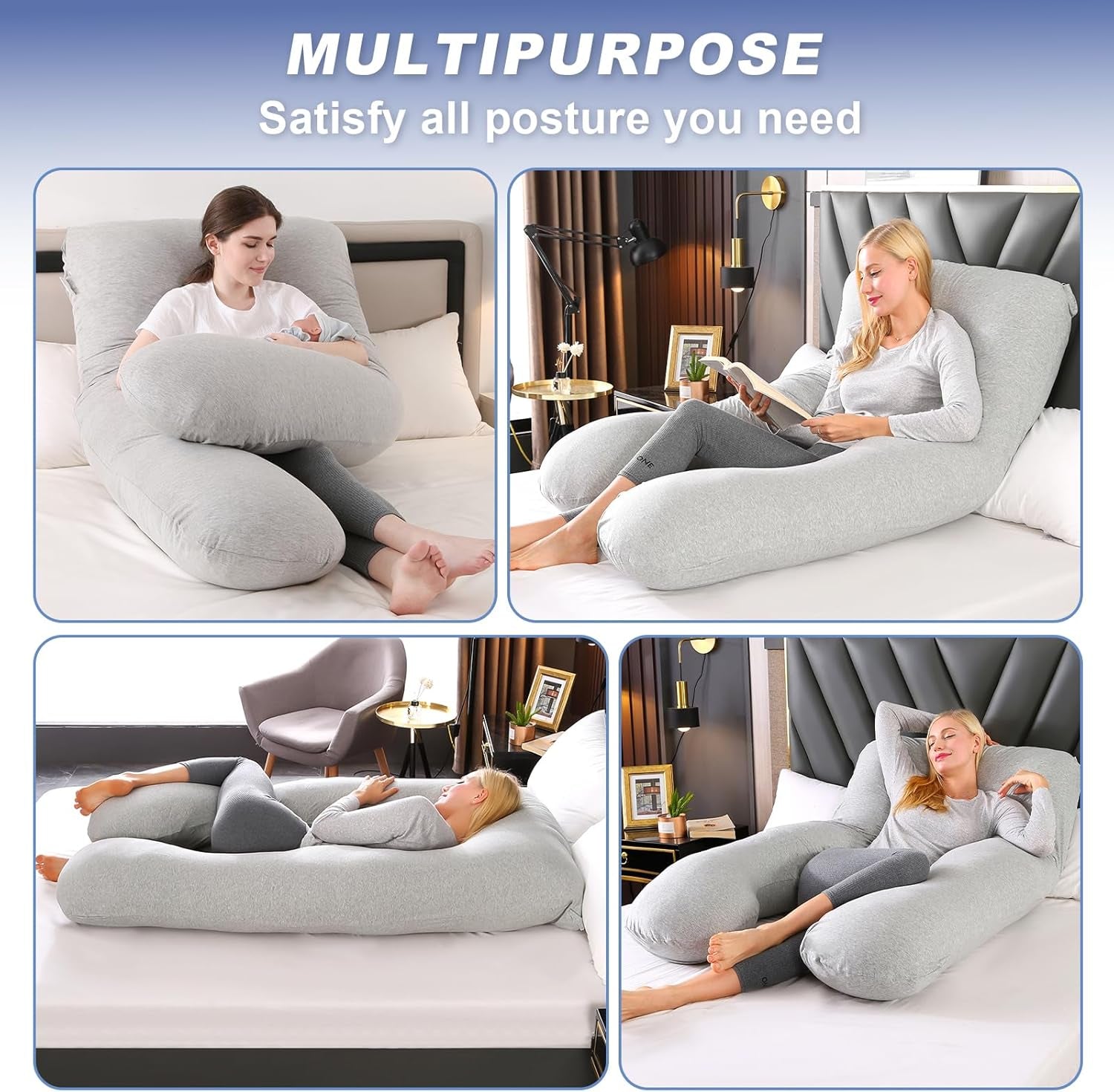 Almohada Embarazada - Almohada De Embarazo - Almohada De Cuerpo Completo En Forma De U - Almohada De Maternidad Con Funda De Almohada De Punto Extraíble Y Lavable - 145X70 Cm - Gris