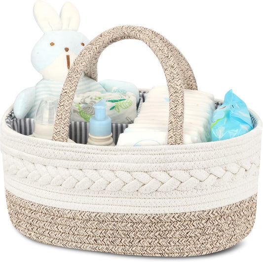Cesta Bebe,Portátil Cesta Organizadora Bebe,Cesta Cambiador Bebe,Organizador Bebe,Cesta Regalo Bebe,Adecuado Para Productos Para El Cuidado Del Bebé-Blanco Marrón