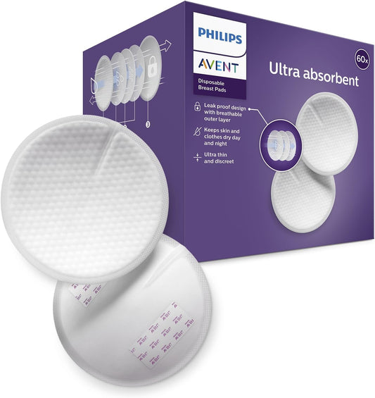 Philips  SCF254/61 - Discos Absorbentes De Lactancia Desechables, Pack De 60 Discos Absorbentes Para Usar De Día O De Noche, Blanco