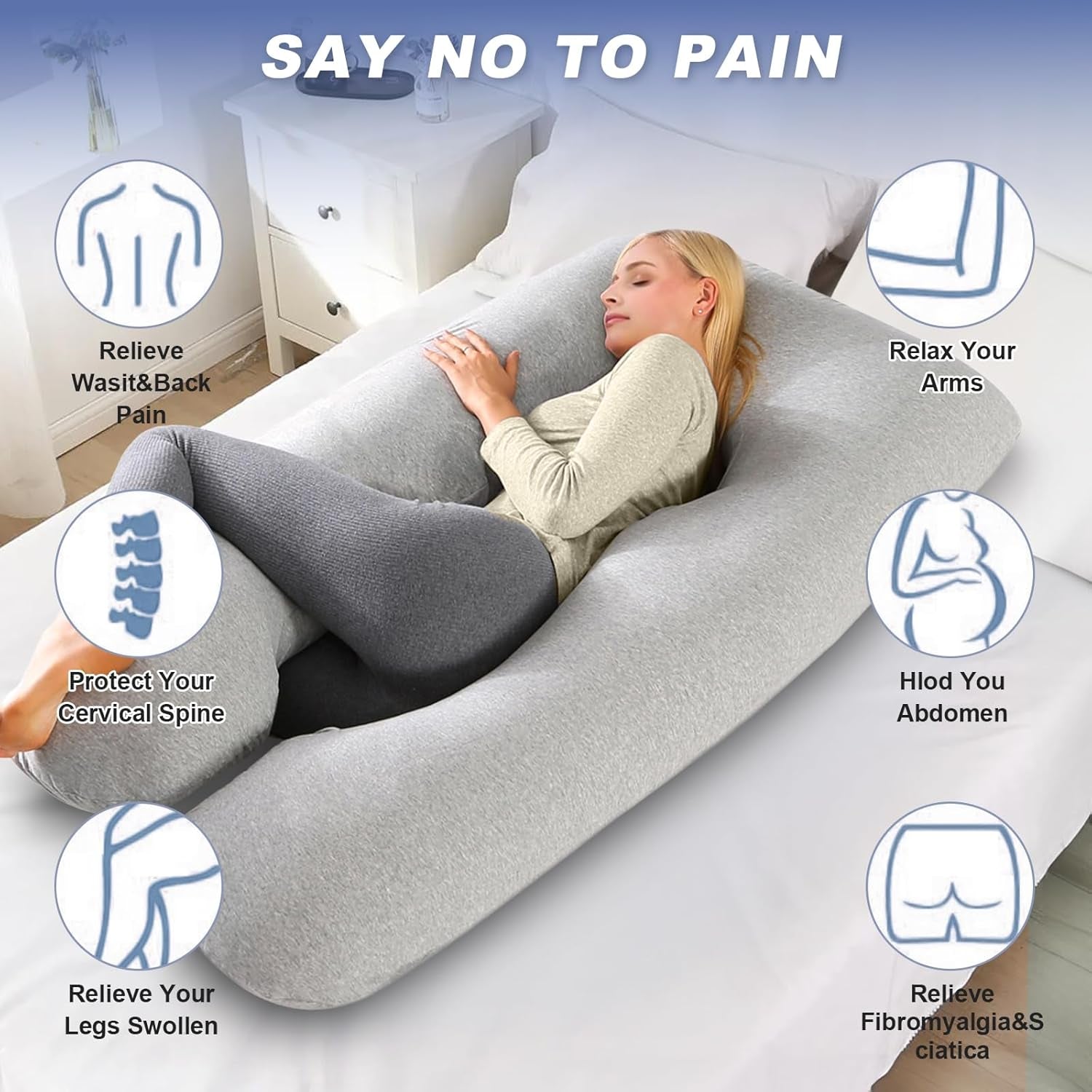 Almohada Embarazada - Almohada De Embarazo - Almohada De Cuerpo Completo En Forma De U - Almohada De Maternidad Con Funda De Almohada De Punto Extraíble Y Lavable - 145X70 Cm - Gris