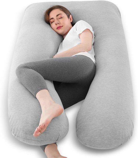 Almohada Embarazada - Almohada De Embarazo - Almohada De Cuerpo Completo En Forma De U - Almohada De Maternidad Con Funda De Almohada De Punto Extraíble Y Lavable - 145X70 Cm - Gris
